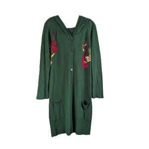 Gramm Green Long Cardigan Sweater Dress Ture love print Size L